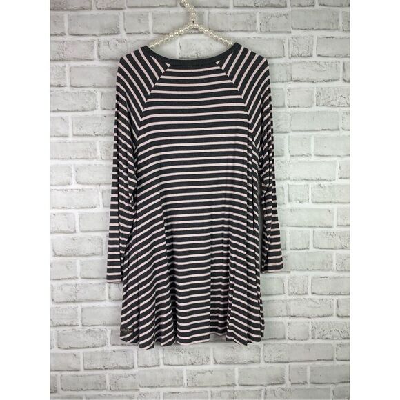 Matilda Jane Top Womens Medium Gray Pink Tunic Stripe Swing Long Sleeve Stretch - Picture 2 of 6